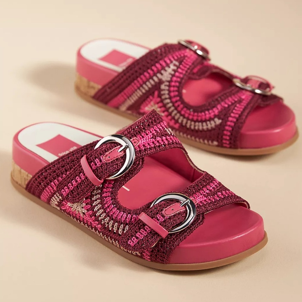 Dolce Vita Pink Crochet Double-Buckle Slide Sandals